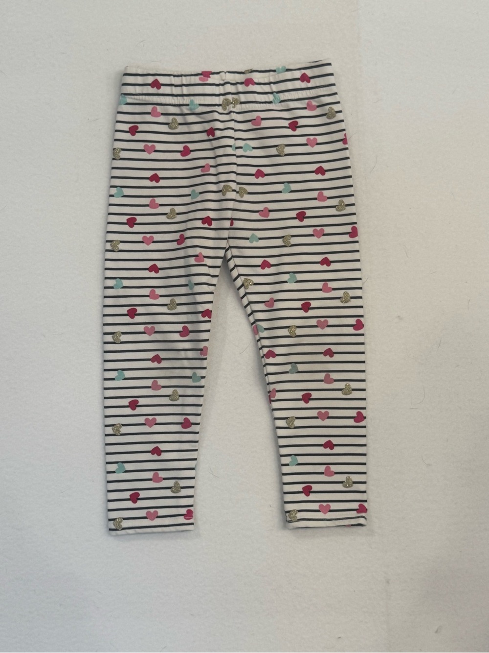 Isaac Mizrahi White Striped Leggings with Pink, Mint & Gold Hearts